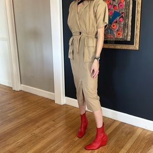 Vintage khaki cargo pencil dress young lady size 2-6 minimal chic